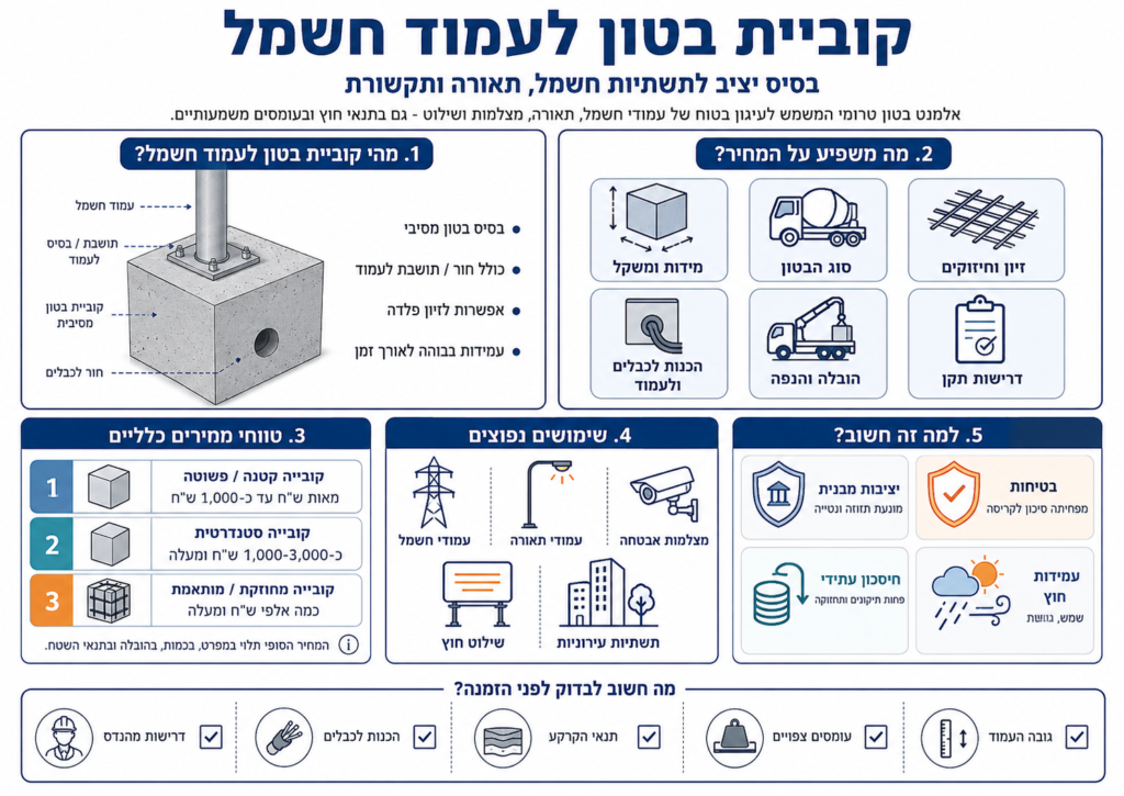 קוביית בטון לעמוד חשמל מחיר, תפקיד וחשיבות בתשתיות מודרניות